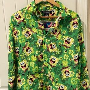 SpongeBob SquarePants Suitmeister Shirt Mens L Green Button Up NWT